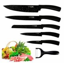 Conjunto Facas Gourmet Aço Inox Antiaderente Duplo Marmorizado Chef Cozinha Profissional Descascador 6 Peças Conjunto Facas Gourmet Aço Inox Antiaderente Duplo Marmorizado Chef Cozinha Profissional Descascador 6 Peças