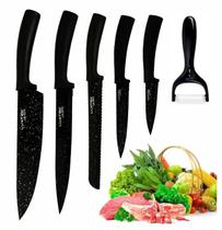 Conjunto Facas Gourmet Inox Antiaderente Chef Cozinha Profissional Cabo Madeira Nobre 6 Peças - LUATEK