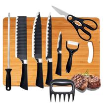 Conjunto Facas Kit Churrasco Profissional Aço Inox 8 Peças Cozinha 8 Peças Antiaderente Personalizado Faqueiro Chef