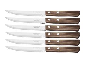 Conjunto facas p churrasco 6 pcs polywood castanho laminas de aco inox e cabos de madeira tramontina