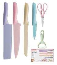 Conjunto Facas Tesoura E Descascador 6 Peças Em Aço Carbono