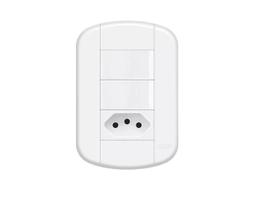 Conjunto Fame 4X2 2 Interruptores Simples + Tomada 10A Blanc+ Conjunto Fame 4X2 2 Interruptores Simples + Tomada 10A Blanc+