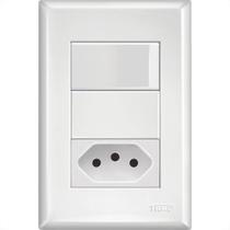 Conjunto Fame Evidence 4X2 Branco Om Placa 1Simples+1Tomada 10A