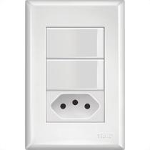 Conjunto Fame Evidence 4X2 Branco Om Placa 2Simples+1Tomada 10A