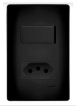 Conjunto Fame Habitat Black - Interruptor Simples 16A, Tomada 2P+T 10A