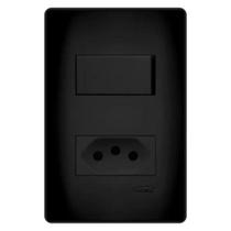 Conjunto Fame Habitat Black - Interruptor Simples 16a, Tomada 2p+t 20a