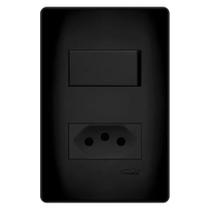 Conjunto Fame Habitat Black - Interruptor Simples 16A, Tomada 2P+T 20A Conjunto Fame Habitat Black - Interruptor Simples 16A, Tomada 2P+T 20A