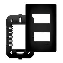 Conjunto Fame Habitat Black - Placa Com Suporte 2 Módulos Distanciados 4 X2