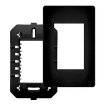 Conjunto Fame Habitat Black - Placa Com Suporte 3 Módulos 4x2