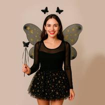 Conjunto Fantasia Adulta infantil Halloween Borboleta Saia Tiara Asa Dourada amarela top Conjunto Fantasia Adulta infantil Halloween Borboleta Saia Tiara Asa Dourada amarela top