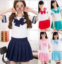 Conjunto Fantasia Adulto Feminino Cosplay Uniforme Japonês Saia e Blusa