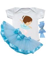 Conjunto Fantasia Bebê Bailarina Infantil Menina Saia Tutu, Body Temático e Laço