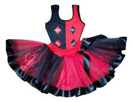 Conjunto Fantasia Body e Saia Infantil de Carnaval Halloween Arlequina