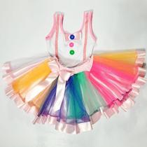 Conjunto Fantasia Body Saia Tule Colorida Temático Palhaça Circo Infantil Conjunto Fantasia Body Saia Tule Colorida Temático Palhaça Circo Infantil