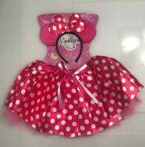 Conjunto Fantasia Carnaval Halloween Minnie Rosa Com Laço Grande - Tamanho Único Indicado para Crianças de 5 Até 10 Anos - Só Princesas