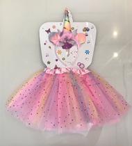 Conjunto Fantasia Carnaval Halloween Unicórnio Saia Tule E Tiara - Tamanho Único Indicado Para Crianças de 5 Até 10 Anos