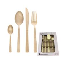 Conjunto Faqueiro 16 Peças Aço Inox Santorini Jogo de Talheres Dourado Champanhe Lyor