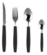 Conjunto faqueiro 17 peças com portatalheres talheres em inox com cabo preto