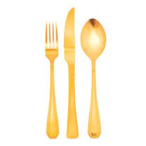 Conjunto Faqueiro 18 Peças Jogo Talheres de Mesa Jantar Garfo Faca Colher Victoria Gold Inox Fratelli
