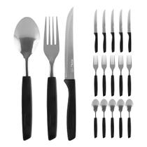 Conjunto Faqueiro 18 Peças Jogo Talheres de Mesa Jantar Garfos Facas New Caprese Preto Fratelli Inox