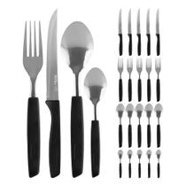 Conjunto Faqueiro 24 Peças Jogo Talheres de Mesa Jantar Garfos Facas New Caprese Preto Fratelli Inox