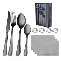 Conjunto Faqueiro 24 Peças Lugar Americano Porta Guardanapo Victoria Black Fratelli Inox Conjunto Faqueiro 24 Peças Lugar Americano Porta Guardanapo Victoria Black Fratelli Inox