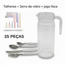 Conjunto Faqueiro 25 Peças Gourmet Cabo Branco Com Jarra - Promoção Leve Brinde