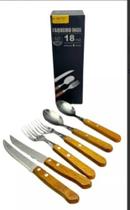 Conjunto Faqueiro Inox cabo Madeira 18pçs