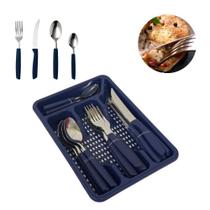Conjunto Faqueiro Talher Inox 25 Peças Porta Talher Jogo De Talheres Cozinha Jantar