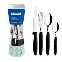 Conjunto Faqueiro Talheres Garfo Faca Colher Tramontina Ipanema 24 un Inox