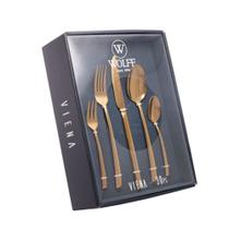 Conjunto Faqueiro Viena Dourado Jogo de Talheres 30 Peças Aço Inox Caixa Litografada Wolff Conjunto Faqueiro Viena Dourado Jogo de Talheres 30 Peças Aço Inox Caixa Litografada Wolff