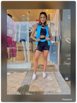 Conjunto Feelup preto com detalhe azul e colete Conjunto Feelup preto com detalhe azul e colete