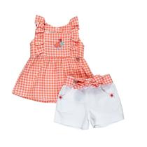 Conjunto Fem Bata Laranja com Short Sarja Branco M - Anjos Baby