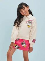 Conjunto fem casaco e short saia daisy duck creme/rosa momi