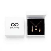 Conjunto Feminino 2 Peças, Brinco e Colar em formato de Gota Dourada Conjunto Feminino 2 Peças, Brinco e Colar em formato de Gota Dourada