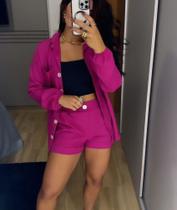 Conjunto Feminino 2 peças Shorts E Blazer Camisa Manga Longa Com Botões Em Linho