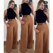 Conjunto Feminino 3 Peças Calça de Alfaiatariae Cropped Elegante e Confortavel