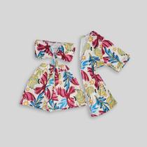 Conjunto Feminino 3 peças Cropped + Kimono + Shorts 0614