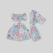 Conjunto Feminino 3 peças Cropped + Kimono + Shorts 0614