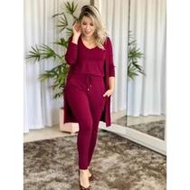 Conjunto Feminino 3 Peças Moletinho Blusa Calca E Cardigan KL