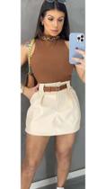 Conjunto Feminino 3 Peças Short Saia Cinto Cropped Modelagem Alfaiataria
