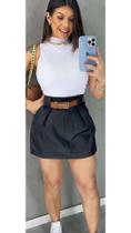 Conjunto Feminino 3 Peças Short Saia Cinto Cropped Modelagem Alfaiataria