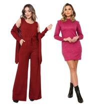 Conjunto Feminino 3 peças + Vestido De Lanzinha Com Forro