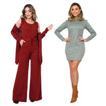 Conjunto Feminino 3 peças + Vestido De Lanzinha Com Forro