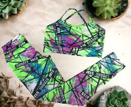 Conjunto feminino academia calça e top cruzado