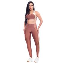 Conjunto Feminino Academia Fitness Recorte Bicolor Com Bojo