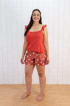 Conjunto feminino adulto blusa alça fina com babado e short curto com babado em viscolycra