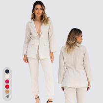 Conjunto Feminino Alfaiataria Blazer e Calça de Linho Elegante