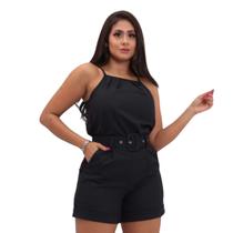 Conjunto Feminino Alfaiataria Blusa Shorts Cinto Linho Top Preto Conjunto Feminino Alfaiataria Blusa Shorts Cinto Linho Top Preto