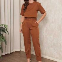 Conjunto Feminino Alfaiataria Calça + Blusa Social Elegante